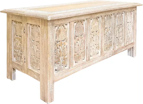 Miniatura 14 de Mesa de café rectangular de madera con talla Jali, mesa de café estilo granja, mesa rústica central, estilo de mediados de siglo, muebles rústicos