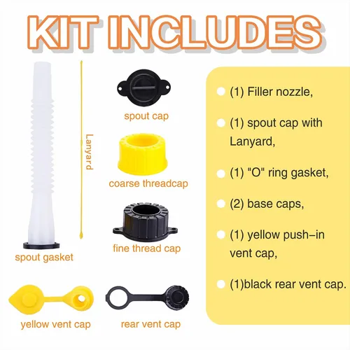 Miniatura 6 de Boquilla de repuesto para latas de gas, diseño mejorado, kit de boquilla de vertido flexible con tapón de junta, tapa de ventilación, tapas