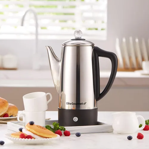 Miniatura 2 de Elite Gourmet EC812 Percoladora eléctrica de café de 12 tazas con mantiene el calor, perilla de progreso de preparación transparente, mango de tacto