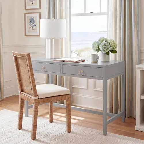 Miniatura 2 de SAFAVIEH Muebles - Escritorio Esther con 2 cajones, color gris, madera maciza, diseño de herrajes dorados glamorosos, ideal para oficina en casa