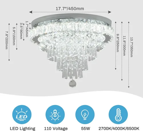 Miniatura 3 de CLAIRDAI Lámpara de araña moderna de cristal redonda LED, luminarias de luz de techo de cristal, lámpara de araña de montaje empotrado, lámpara