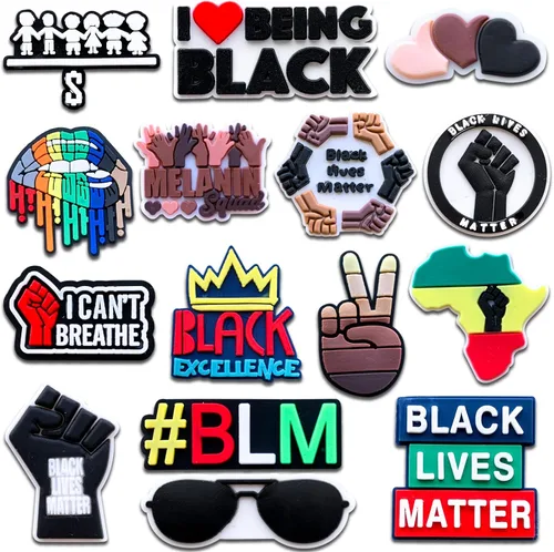 Dijes mágicos de decoración de zapatos negros para sandalias tipo zueco, Black Lives Matter, accesorios para zapatos para adultos