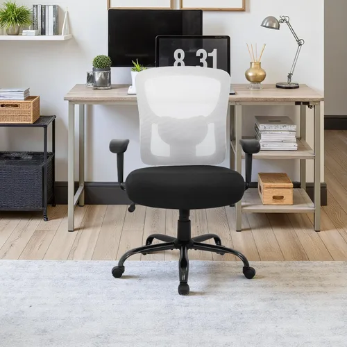 Miniatura 7 de PayLessHere Silla de escritorio ergonómica, silla de oficina, silla de computadora de 500 libras con soporte lumbar, asiento ancho, brazos de Blanco