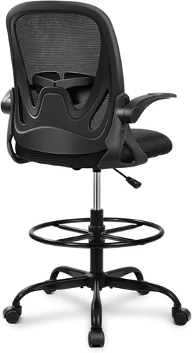 Primy Silla de dibujo alta de oficina con reposabrazos abatibles, silla de escritorio ergonómica ejecutiva para computadora con soporte lumbar y