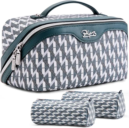 Miniatura 21 de BOYATU Bolsa organizadora de maquillaje de viaje, bolsa de cosméticos: Juego de 3 bolsas de maquillaje para mujeres con asa - Bolsas de aseo