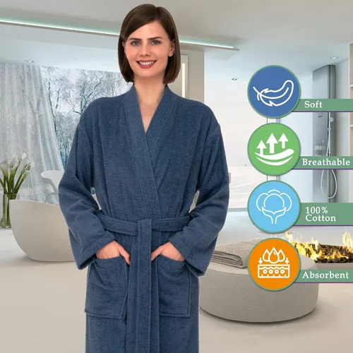 Miniatura 5 de TowelSelections Terry bata de baño tipo kimono de algodón turco, fabricada en Turquía, para mujer