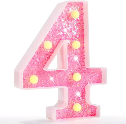 Miniatura 38 de Pooqla Luces de números de marquesina, números de luz rosa para niñas de 10.º cumpleaños, funciona con pilas, luz nocturna de número con purpurina