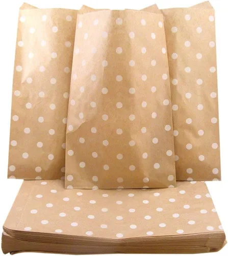 CuteBox Bolsas de regalo de papel plano blanco con lunares (5 x 7 pulgadas) para mercancía, manualidades, recuerdos de fiesta, venta al por menor,