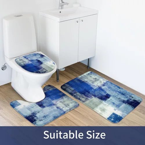 Miniatura 4 de MitoVilla Juego de 4 piezas de baño azul marino con cortina de ducha y alfombras, juegos de cortinas de ducha azul oscuro con alfombras