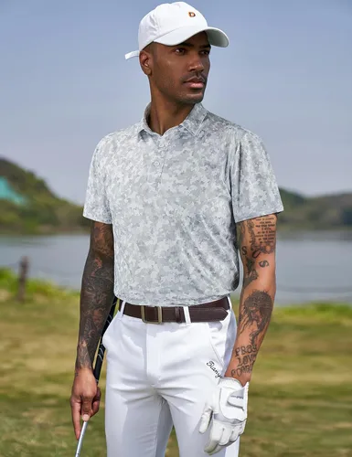 Miniatura 123 de TAPULCO Camisetas tipo polo de secado rápido para hombre, diseño de camuflaje, atléticas, ligeras, transpirables, casuales, para golf