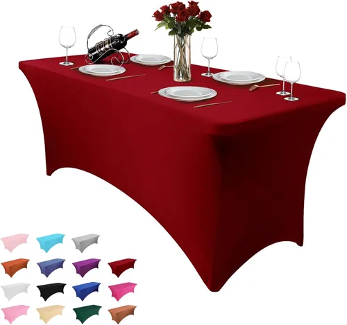 Miniatura 21 de Paquete de 2 manteles rectangulares de 4 pies para manteles rectangulares color gris azulado, elásticos, manteles de elastano para eventos