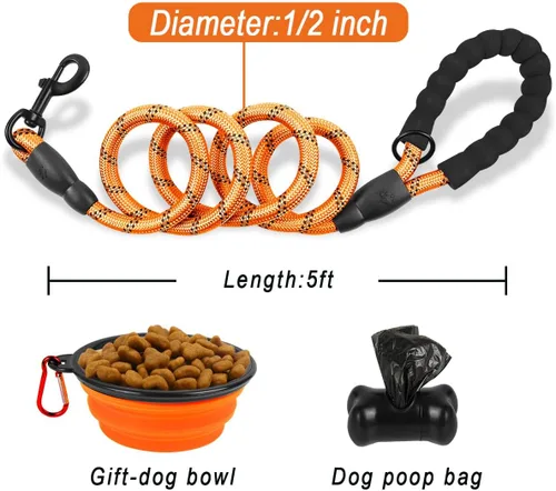 Miniatura 6 de BARKBAY Correas de perro para perros grandes, correa resistente de 4/5/6 pies con cómodo mango acolchado e hilos altamente reflectantes para perros