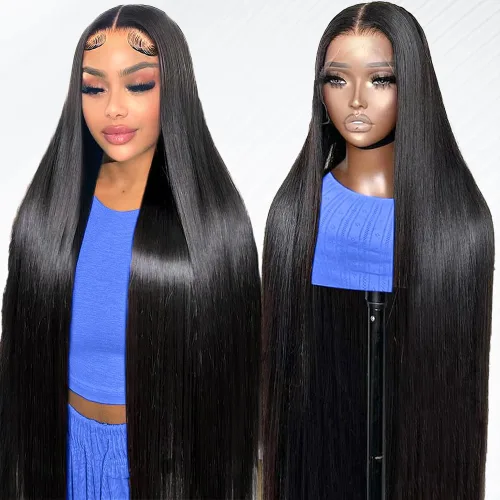 Miniatura 18 de 20 Pulgadas Pelucas de encaje frontal de cabello humano prearrancadas con cabello de bebé 200 de densidad Real cabello humano liso 13x4 HD Pelucas