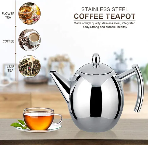 Miniatura 2 de Hervidor de agua durable del pote del café del té de la tetera del acero inoxidable con la capacidad grande del filtro (1L)