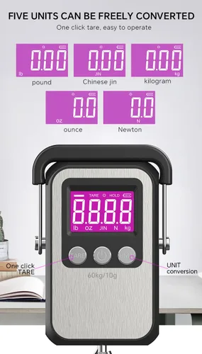 Miniatura 4 de Báscula digital de peso para equipaje de 132 libras, 132.3 lbs, báscula de pescado, 2 pilas AAA (no incluidas) (negro)