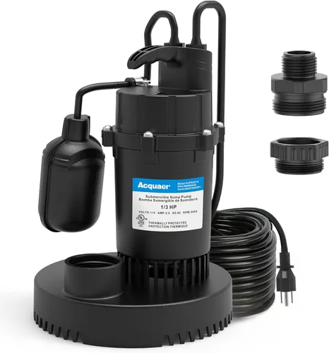 Miniatura 8 de Acquaer Bomba de sumidero de 1/2 HP, bomba sumergible de agua limpia/sucia de 4060 GPH con interruptor de flotador ajustable para piscina de jardín