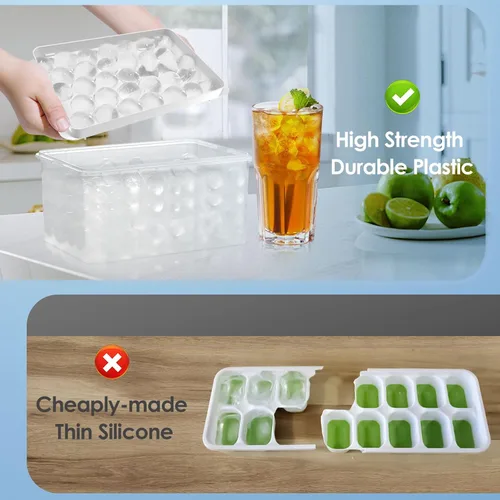 Miniatura 7 de WIBIMEN Bandeja para cubitos de hielo con tapa y contenedor, bandejas de hielo redondas para congelador con tapa, bandejas para cubitos de hielo