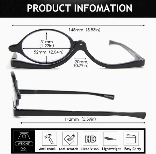 Miniatura 3 de 2 Pairs Makeup Reading Glasses for Women, Magnifying Flip Down Cosmetic Readers, Make Up Glasses with Spring Hinge