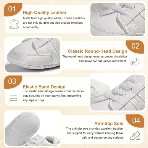 Miniatura 3 de KIDSUN Zapatos deportivos para bebés y niñas, suela suave, antideslizantes, para recién nacidos, color blanco, casual, zapatos para cuna