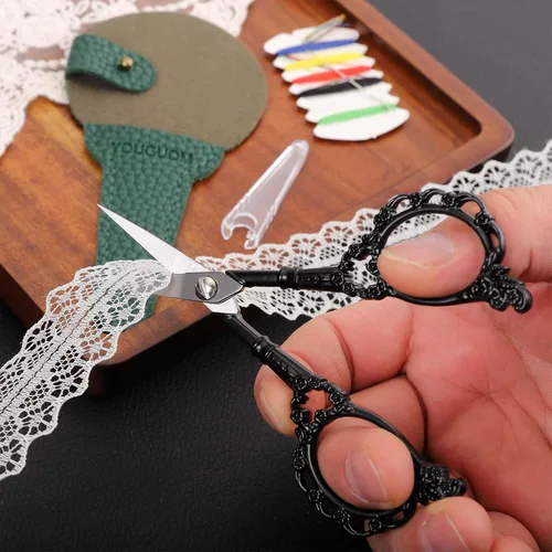 Miniatura 5 de YOUGUOM Tijeras pequeñas de costura, tijeras de ganchillo para tejer con estuche para manualidades con punta de aguja, tijeras de bordado pequeñas
