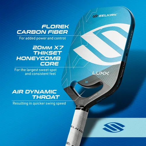 Miniatura 5 de Selkirk Sport LUXX Control Palas de pickleball de fibra de carbono Florek con un núcleo de polipropileno X7, la pala de pickleball está diseñada Azul