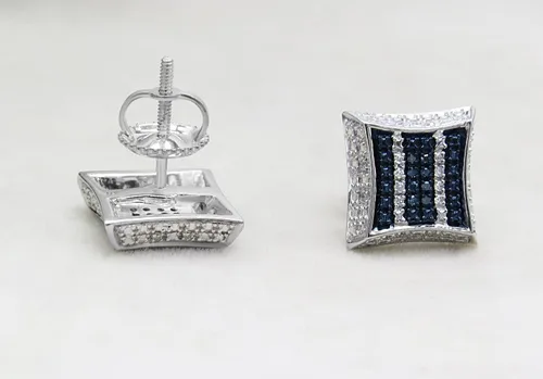 Miniatura 3 de Dazzlingrock Collection Aretes de tuerca redondos de 0.10 quilates (ctw) con diamante blanco y azul (unisex) con micro pavé en forma de cometa