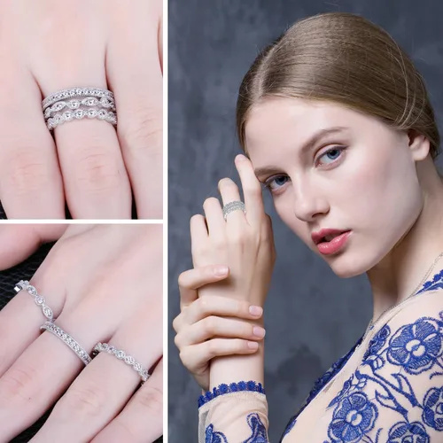 Miniatura 4 de JewelryPalace Anillos de plata de ley 925 chapados en oro de 14 quilates para mujer anillos de promesa de circonita cúbica para ella anillos de boda