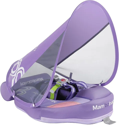 Miniatura 18 de Mambobaby Flotador con Toldo y Cola Nuevo Mejorado Flotador de Piscina No Inflable para Bebé Flotador de Natación Mambo Entrenador de Natación azul