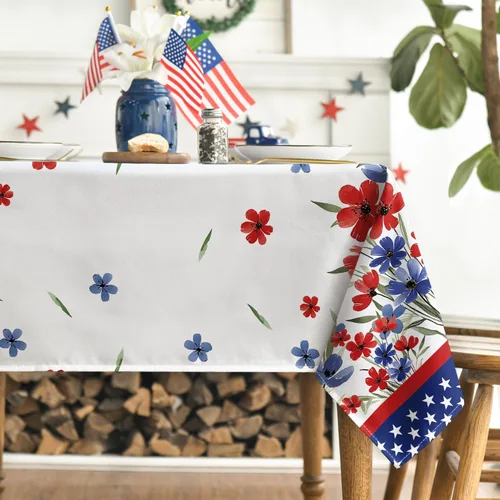 Miniatura 3 de Horaldaily Mantel del 4 de julio de 52 x 72 pulgadas, diseño patriótico de flores de amapola en acuarela, Día de la Independencia, Día