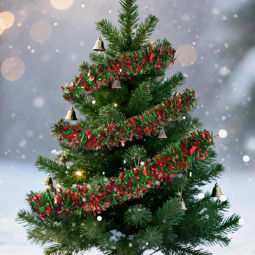 Miniatura 3 de Guirnalda de oropel de Navidad de 50 pies, guirnalda metálica torcida roja y verde, decoración navideña gruesa y brillante para árbol, manto