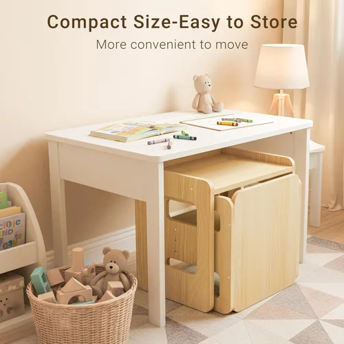 Miniatura 4 de Tilhumt Montessori - Juego de mesa y silla de destete – Mesa de actividades para niños de 3 alturas ajustables con valla de madera para niños de 1 a