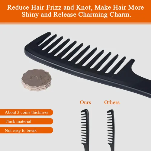 Miniatura 5 de URAQT Juego de peines de peluquería, paquete de 3 peines de dientes anchos, resistente al calor, antiestático, cepillo de pelo de carbono