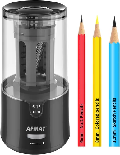 Miniatura 9 de AFMAT Sacapuntas Eléctrico para Lápices de Colores, Parada Automática, Afilado Rápido en 3s, Sacapuntas de Agujero Grande con Enchufe para Lápices