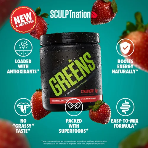 Miniatura 2 de Sculpt Nation by V Shred Greens Strawberry - Mezcla de polvo y superalimento de verduras premium con colágeno para apoyar la piel, la digestión