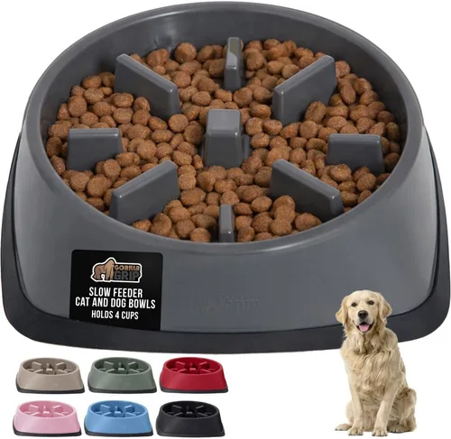 Miniatura 15 de GORILLA GRIP Cuencos para perros de alimentación lenta pendiente de patente, juguete interactivo de rompecabezas de 4 tazas para entrenamiento