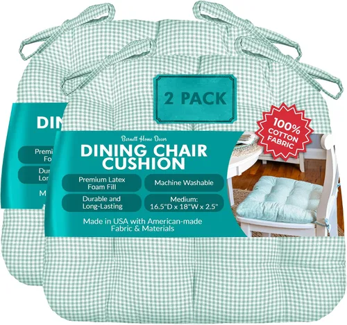 Miniatura 142 de Barnett Home Decor Ticking Stripe Berlin Blue - Almohadilla para silla de comedor con lazos, tamaño mediano 18, relleno de espuma de látex, lavable