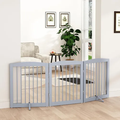 Miniatura 32 de PUPETPO Puerta independiente para mascotas para perros, puerta plegable de madera para perros para casa, puerta interior para perros para puertas