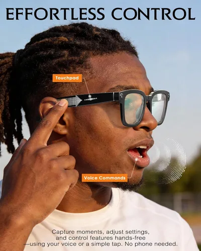 Miniatura 8 de Gafas inteligentes con cámara y audio, gafas con cámara HD de 8MP y filtro de luz azul para hombres y mujeres, grabación de video 1080P con gafas