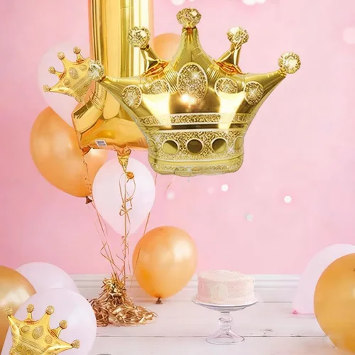 Miniatura 7 de 14 globos de corona de papel de aluminio dorado para cumpleaños, bodas, fiestas, baby shower, decoraciones 4 gigantes y 10 miniaturas