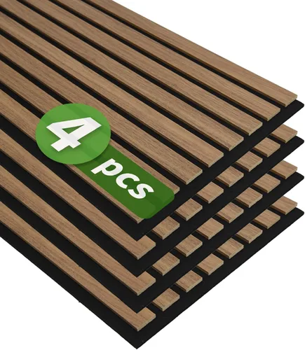 Art3d Paquete de 4 paneles de listones de madera insonorizados de 12 x 24 pulgadas, paneles de pared acústicos de 8 pies cuadrados, paneles de pared