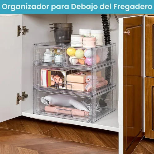 Miniatura 2 de Vtopmart - Paquete de 3 cajones de almacenamiento apilables, organizadores acrílicos fácilmente ensamblables para debajo del fregadero del baño