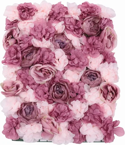 Miniatura 27 de Paneles de flores artificiales para decoración de pared, 6 piezas de rosas falsas, peonía, eucalipto, telón de fondo de pared de rosas para fiesta 6