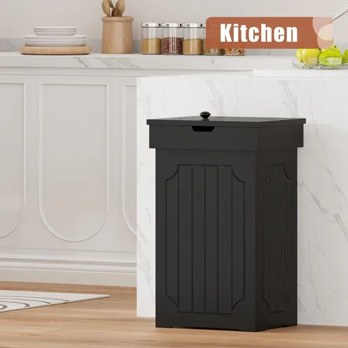 Miniatura 2 de Function Home Gabinete de basura de cocina de 13 galones, papelera de reciclaje de madera, bote de basura independiente a prueba de perros, armario