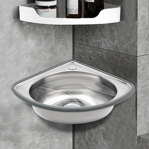 Miniatura 6 de Fregadero de acero inoxidable montado en la pared de un solo cuenco, lavabo triangular grueso para fregadero pequeño para cocina, baño, lavabo