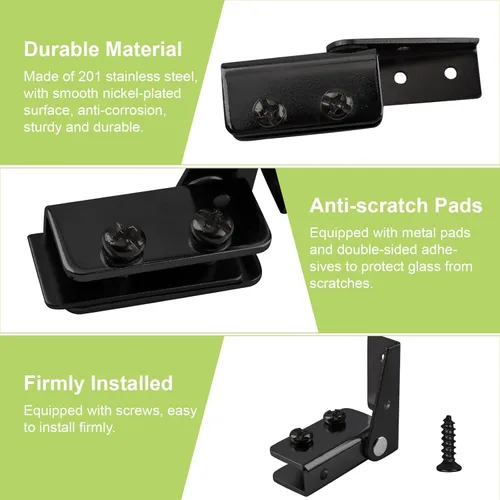 Miniatura 4 de Bisagra de puerta de vidrio de gabinete de acero inoxidable negro, bisagras de pivote montadas en el lado 4pcs, ajustable, antideslizante, capacidad
