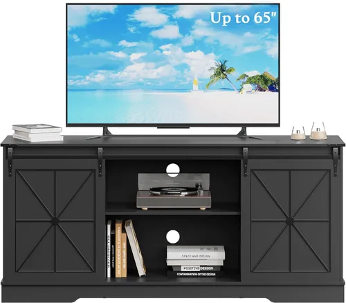 Miniatura 8 de Soporte de TV de granja para TV de 55, 60 y 65 pulgadas, mueble de TV moderno de mediados de siglo con almacenamiento y puertas corredizas