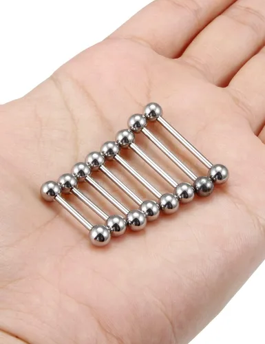 Miniatura 3 de Kit de piercings – Juego de piercings para lengua, pezón y puente, anillos para lengua incluidos Tono-plateado
