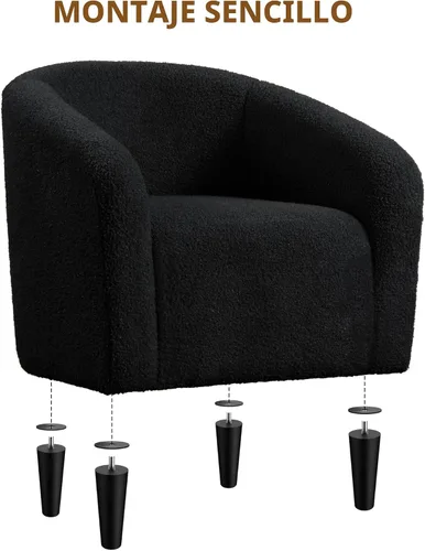 Miniatura 9 de Yaheetech Juego de 2 sillones, silla de club de tela de bouclé, silla elegante de sherpa con asiento suave y acolchado para sala de estar, Negro
