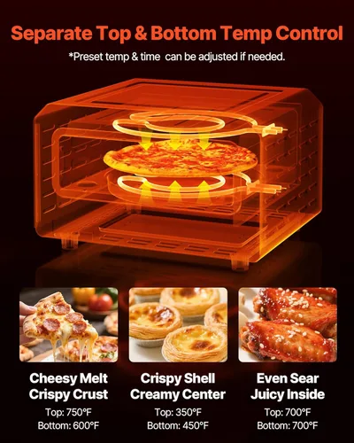Miniatura 4 de Horno de pizza eléctrico VEVOR, Smart Pizzas Maker interior con 5 ajustes preestablecidos, horno de pizza de encimera de 12 pulgadas con pantalla