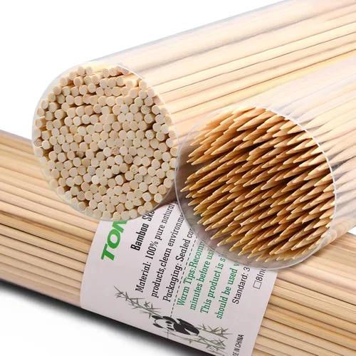 Miniatura 4 de [100 unidades] Brochetas de bambú de 6 pulgadas, pinchos de madera de primera calidad sin astillas, brochetas para parrilla, barbacoa, aperitivo